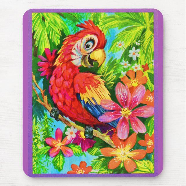 bright colourful parrot mouse mat (Front)