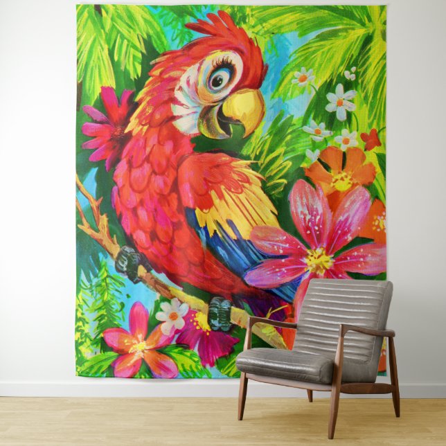 bright colourful parrot tapestry (In Situ)
