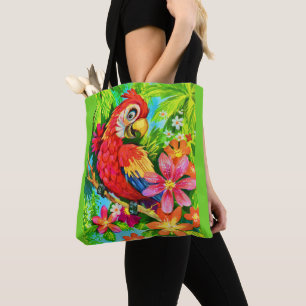 bright colourful parrot tote bag