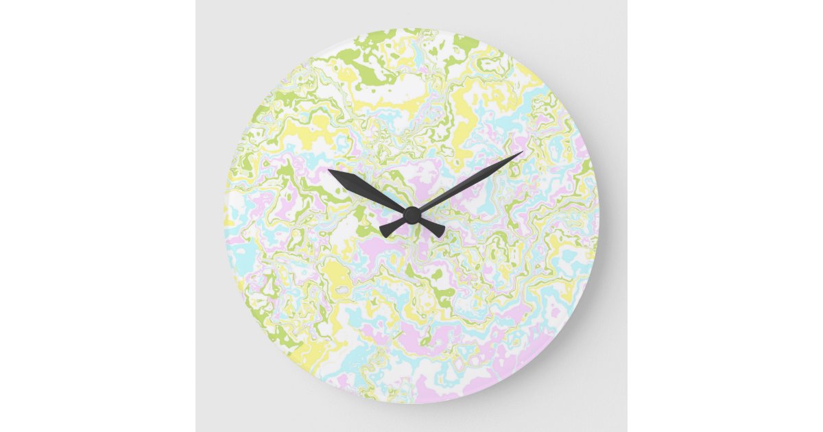 Bright Colourful Pastel Trippy Retro Boho Marble Large Clock | Zazzle