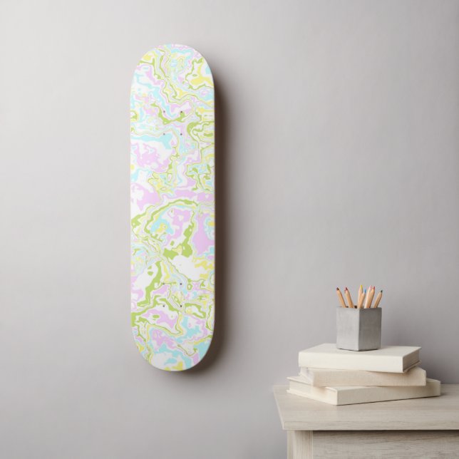 Bright Colourful Pastel Trippy Retro Boho Marble Skateboard (Wall Art)