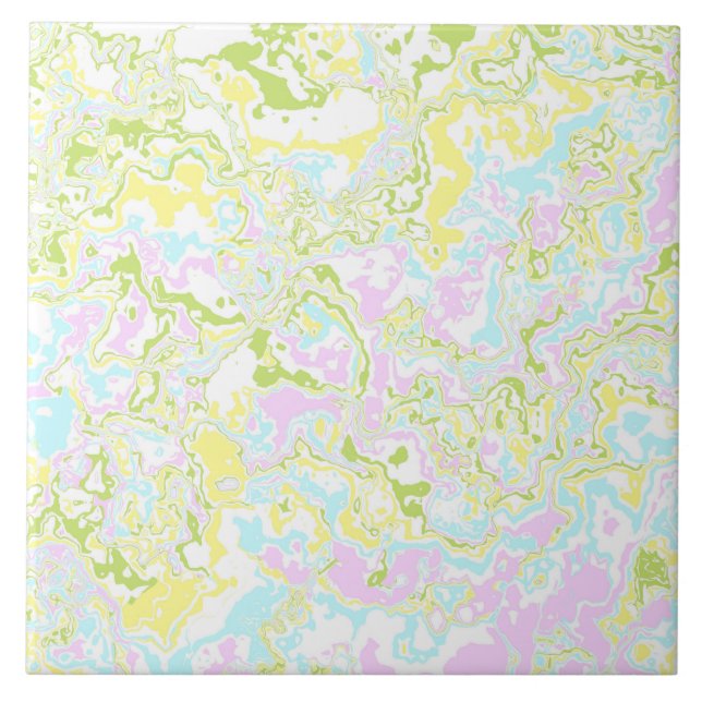 Bright Colourful Pastel Trippy Retro Boho Marble Tile (Front)