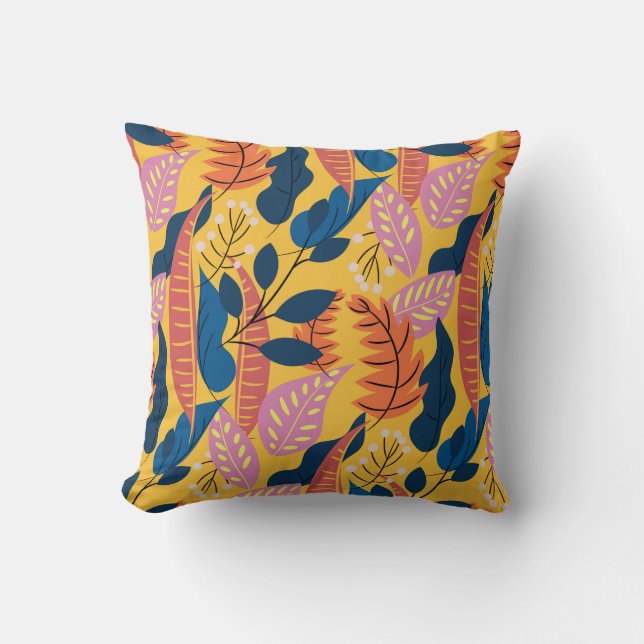Bright colourful pattern with tropical leaves,  be cushion (Front)
