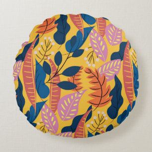 Bright colourful pattern with tropical leaves, be round cushion
