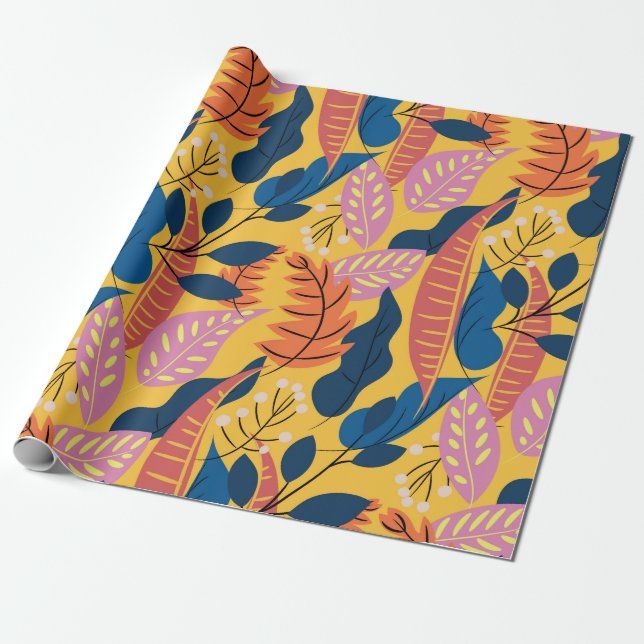 Bright colourful pattern with tropical leaves,  be wrapping paper (Unrolled)