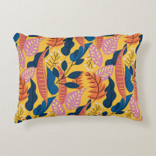 Bright colourful pattern with tropical leaves,berr decorative cushion