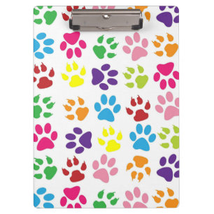 Bright Colourful Paw Prints Pattern Clipboard