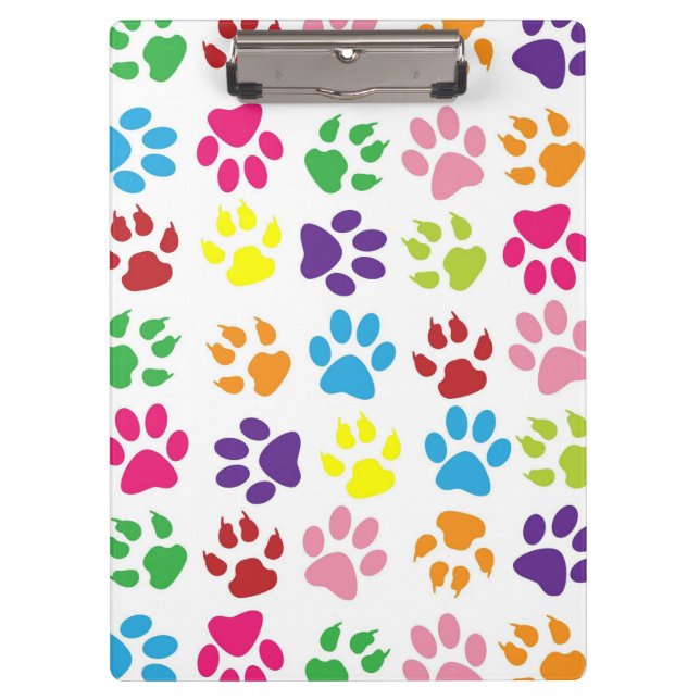 Bright Colourful Paw Prints Pattern Clipboard (Front)
