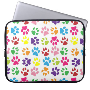 Bright Colourful Paw Prints Pattern Laptop Sleeve