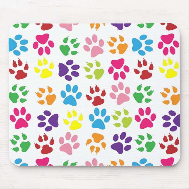 Bright Colourful Paw Prints Pattern Mouse Mat (Front)