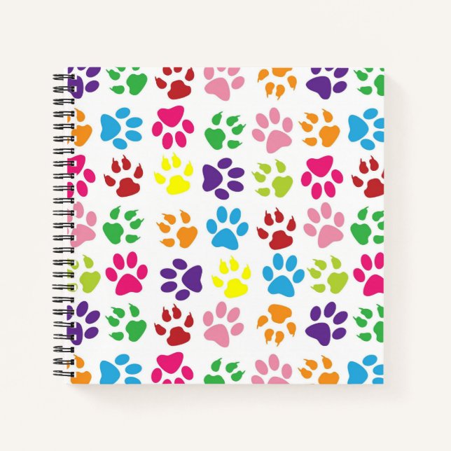 Bright Colourful Paw Prints Pattern Notebook (Front)