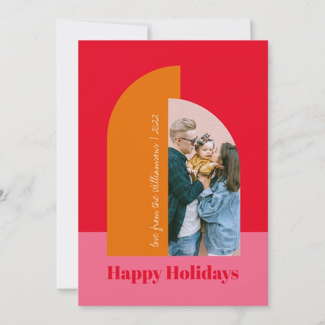 Bright Colourful Pink Christmas Family Photo Arch Holiday Card (Front)