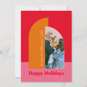 Bright Colourful Pink Christmas Family Photo Arch Holiday Card