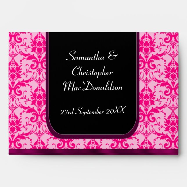 Bright colourful Pink wedding damask Envelope (Front)