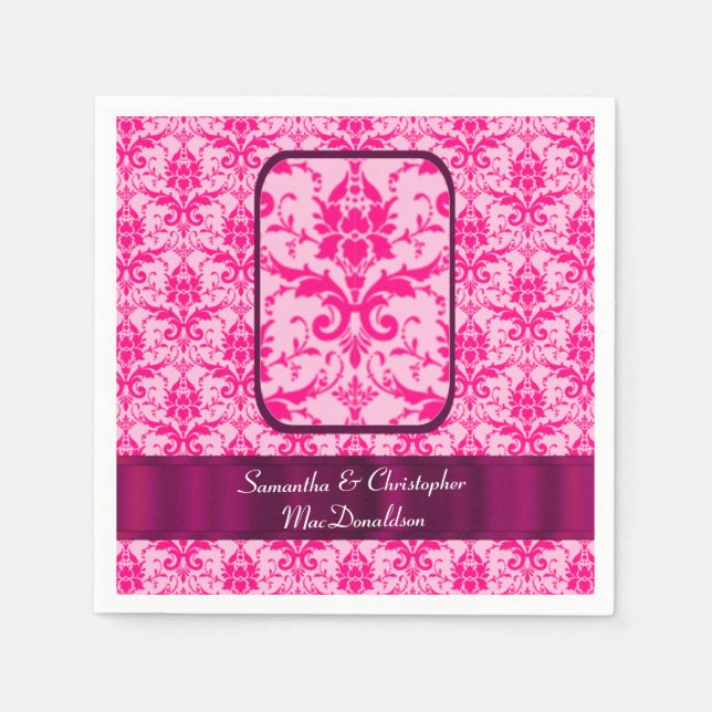 Bright colourful Pink wedding damask pattern Napkin (Front)