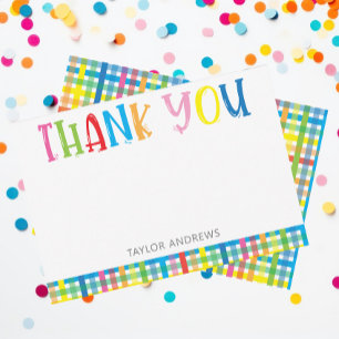 Bright Colourful Plaid Personalised Thank You Note Card