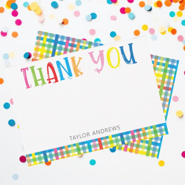 Bright Colourful Plaid Personalised Thank You Note Card (Creator Uploaded)
