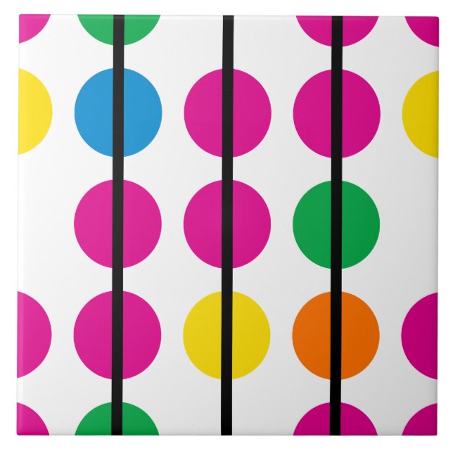 Bright Colourful Polka Dot Stripe Pattern Tile (Front)