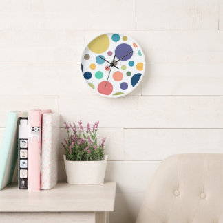 Bright Colourful Polka Dots Clock