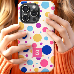 Bright Colourful Polka Dots Pattern Monogram iPhone 15 Case