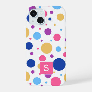 Bright Colourful Polka Dots Pattern Monogram iPhone 15 Case