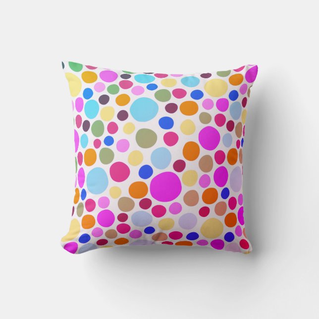 Bright Colourful Polka-dots Throw Pillow (Front)