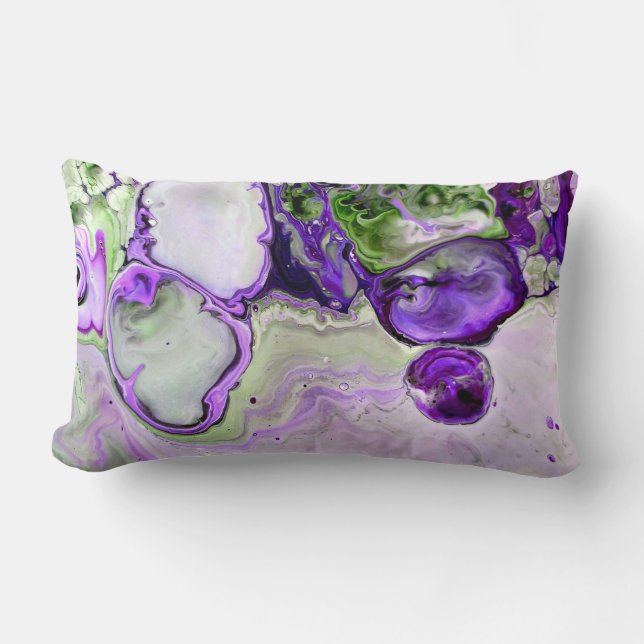 Bright Colourful Purple Green Marble Abstract Art Lumbar Cushion (Front)