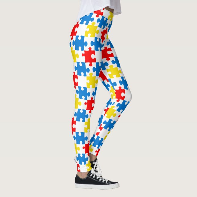 Bright Colourful Puzzle Piece Pattern Leggings (Right)