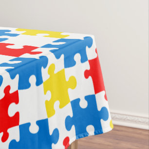 Bright Colourful Puzzle Piece Pattern Tablecloth
