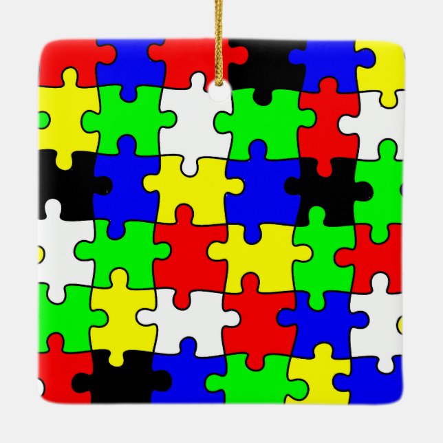Bright & Colourful Puzzle Pieces Ceramic Tree Decoration (Back)