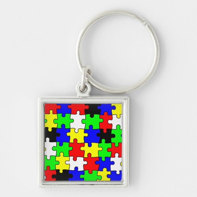 Bright & Colourful Puzzle Pieces Key Ring (Front)