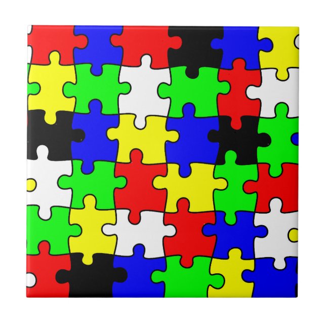 Bright & Colourful Puzzle Pieces Tile (Front)