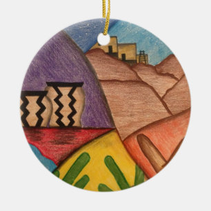 Bright Colourful Rainbow Arizona Folk Art Ceramic Tree Decoration
