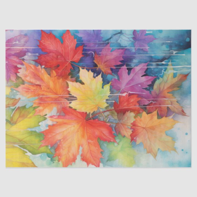 Bright, Colourful Rainbow Autumn Leaves Decoupage Tissue Paper (Front)