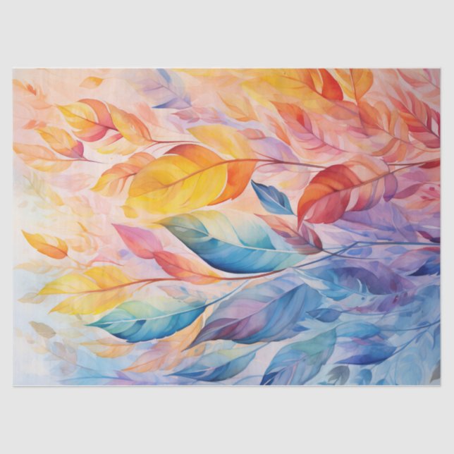 Bright, Colourful Rainbow Autumn Leaves Decoupage Tissue Paper (Front)