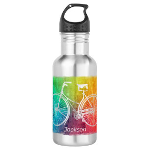 Bright Colourful Rainbow Bicycle Personalised 532 Ml Water Bottle