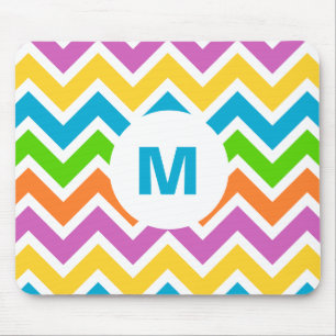Bright Colourful Rainbow Chevron Monogram Mouse Mat