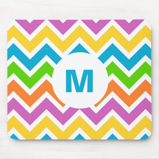 Bright Colourful Rainbow Chevron Monogram Mouse Mat (Front)