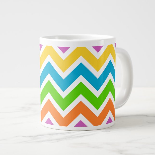 Bright Colourful Rainbow Chevron Pattern Large Coffee Mug (Front Right)
