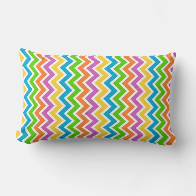 Bright Colourful Rainbow Chevron Pattern Lumbar Cushion (Front)