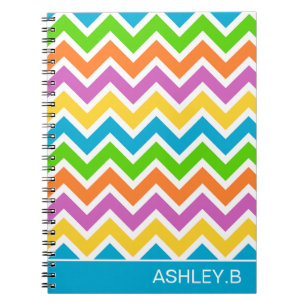 Bright Colourful Rainbow Chevron Personalised Notebook
