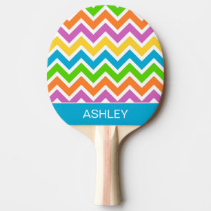 Bright Colourful Rainbow Chevron Personalised Ping Pong Paddle
