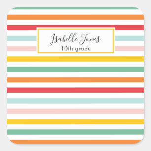 bright colourful rainbow stripe fun college school square sticker