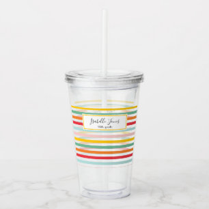 bright colourful rainbow stripe fun school college acrylic tumbler