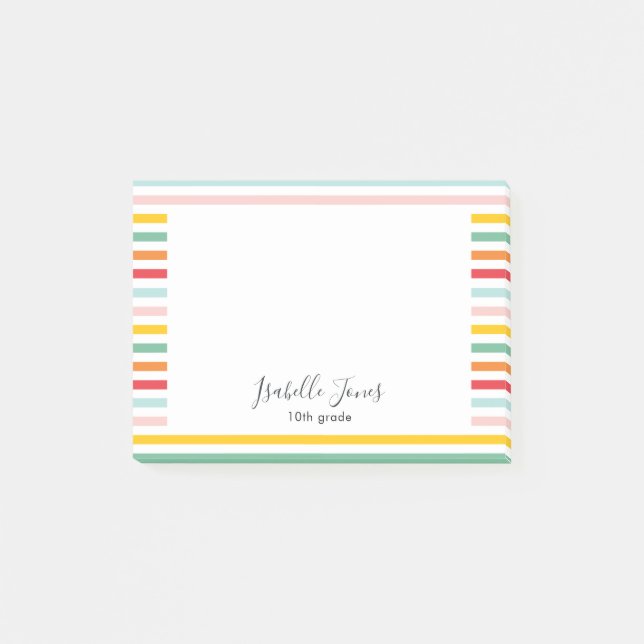 bright colourful rainbow stripe fun school college post-it notes (Front)