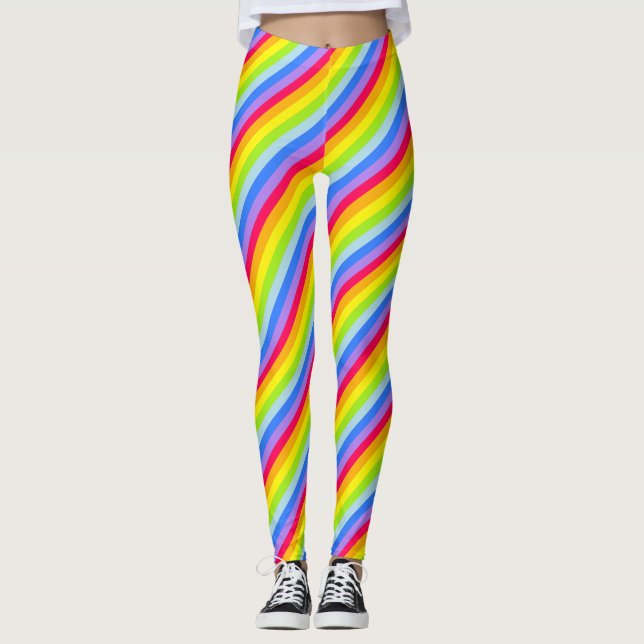 Bright colourful rainbow striped leggings (Front)