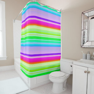 Bright colourful rainbow striped shower curtain