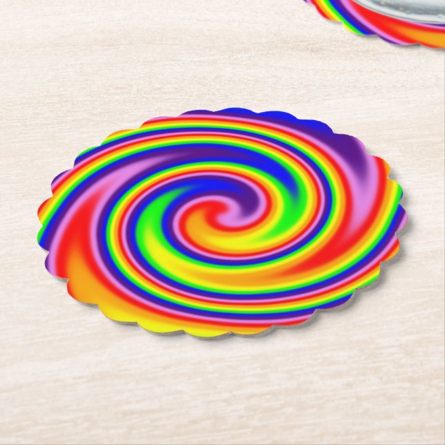 Bright Colourful Rainbow Swirl Bold Colours Paper Coaster (Angled)