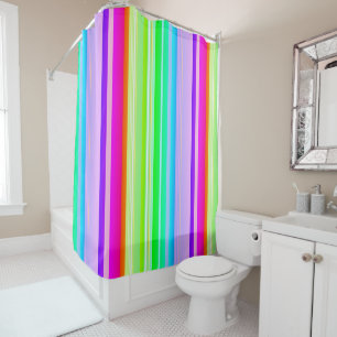 Bright colourful rainbow vertical striped shower curtain