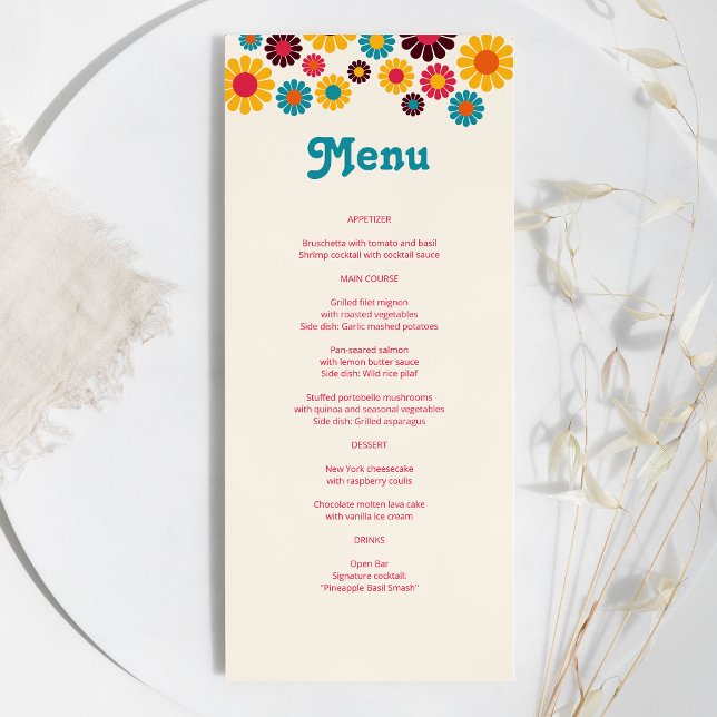 Bright Colourful Retro Daisy Wedding Menu (Creator Uploaded)